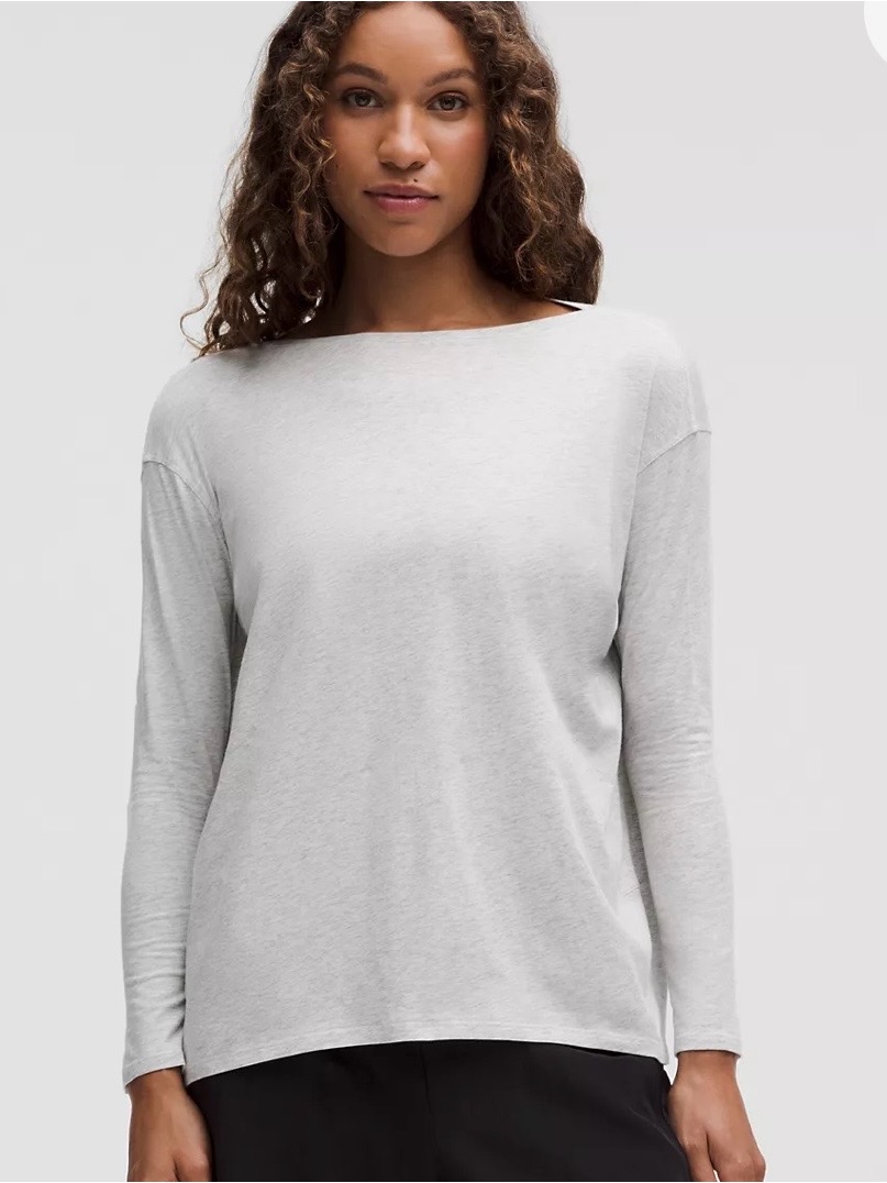 Lululemon Athletica Back In Action Light Gray Long Sleeve Top Size 2 (Stock Pic)